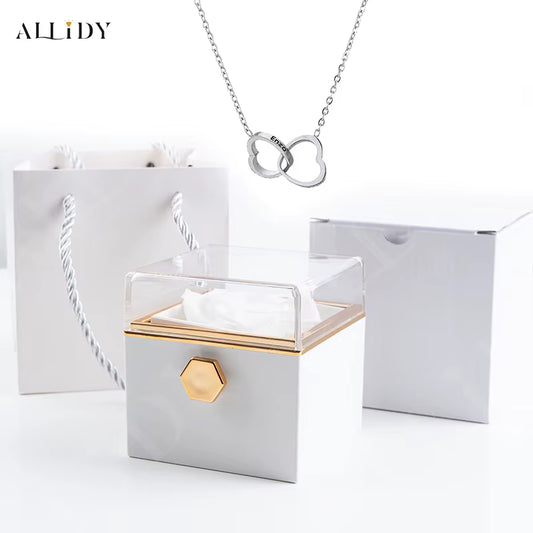 Custom Double Heart Engraved Name Steel Necklace Eternal Rose Box for Women Creative Surprise Confession Proposal Gifts